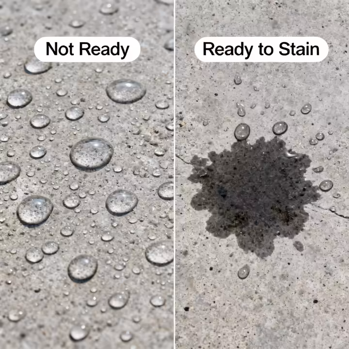A side-by-side comparison showing water beading on a sealed surface versus soaking into a properly prepped, porous concrete surface.
