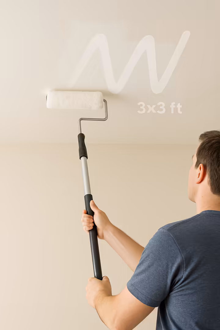 A diagram or photo showing the W or M pattern rolling technique on a ceiling to ensure even paint coverage.